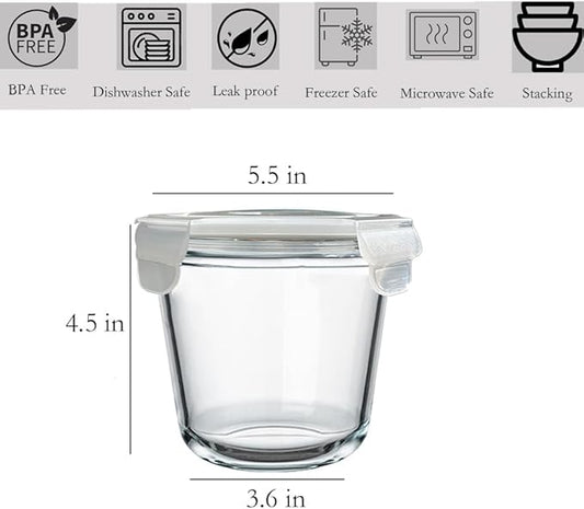 24 Oz Glass Food Storage Container, 3 Cup Glass Soup Container with Airtight Lids, Round Meal Prep Containers, Leakproof Soup Storage Container, DishwasherMicrowave & Freezer Safe (4 Pack)