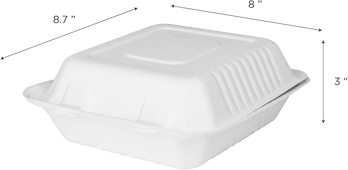 KARAT EARTH Clamshell Take Out Food Containers [8"x8", 200 ct ] Compostable To Go Containers, Natural Biodegradable Bagasse, Made of Sugarcane Fibers | White