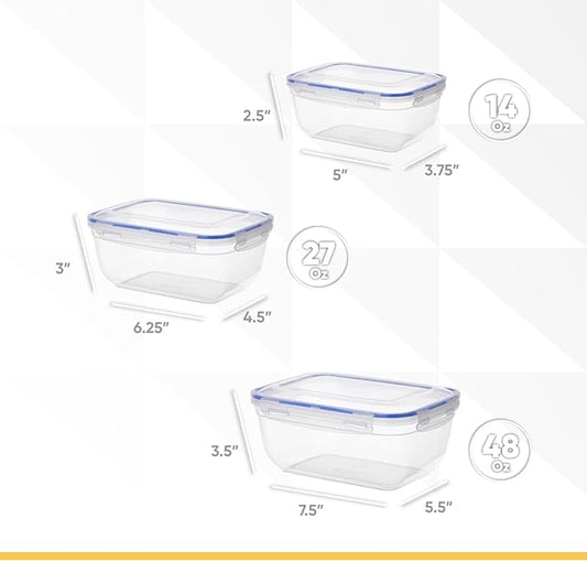 Superio Plastic Food Storage Container Set, BPA Free, Sealed Containers with Airtight Lids for Pnatry, Cupboard, and Fridge- Microwave and Dishwasher Safe (10) (3_Pack)