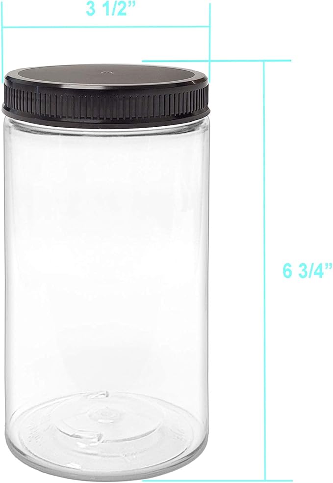 ljdeals 32 oz Clear Plastic Jars with Lids, Storage Containers, Wide Mouth PET Mason Jars, Pack of 6, BPA Free, Food Safe, Made in USA