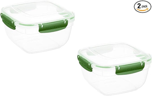 Superio Plastic Food Storage Containers with Airtight Lids, 2 Pack- 80 Oz, BPA Free, Leakproof, Stackable, Microwave, Dishwasher, Freezer Safe, Green