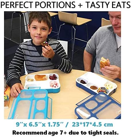 Bento-Box Lunch Boxes for Kids, Boys, Adults. Leakproof Lunch Set, Bentoboxes for School or Work. Portion Containers. BPA Free. 6 Compartments. Fork & Spoon. Blue & Navy Blue Large