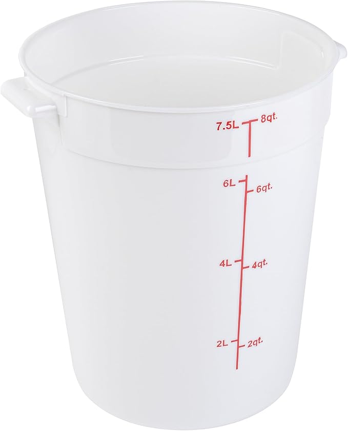 Restaurantware-Met Lux 8 Quart Food Storage Container, 1 White Storage Container - Lids Sold Separately, Red Volume Markers, Dishwashable Container, Side Handles, For Storing Foods