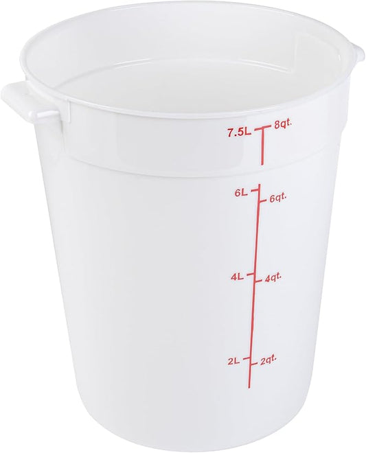 Restaurantware-Met Lux 8 Quart Food Storage Container, 1 White Storage Container - Lids Sold Separately, Red Volume Markers, Dishwashable Container, Side Handles, For Storing Foods