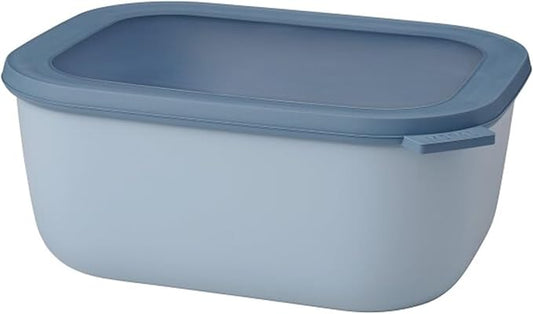 Mepal Cirqula 3000ml / 101oz Circular Rectangular Multi Food Storage & Serving Container with Transparent Lids | Perfect for Food Prep | Microwave & Dishwasher Safe | Nordic Blue | Made in Holland