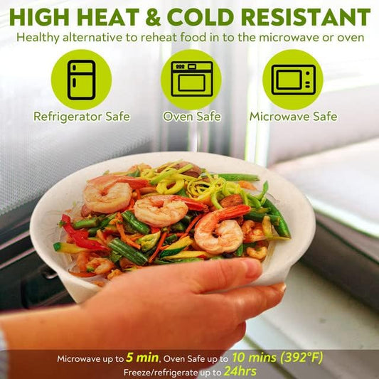 17oz Bamboo Disposable Bowls For Hot Soup, 100 Pack - Small, Heavy Duty, Microwavable, Oven Safe - Perfect for Hot Food, Meals, Acai & More - Eco-Friendly, Leak-Proof