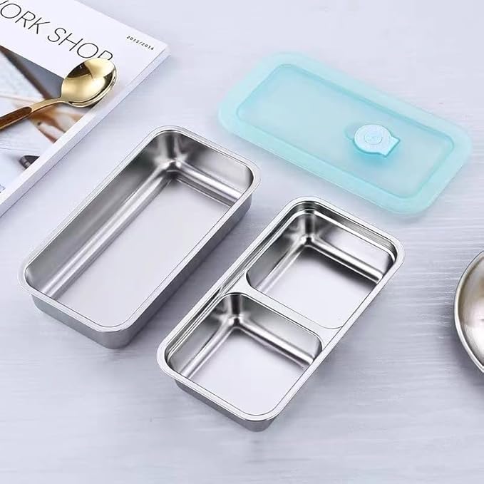 2pcs Grab and Go Snack Containers Stainless Steel, Reusable Snack Condiment Containers with Lids, Double Compartment Food Lunch Meal Container Prep for Travel, Small Packs Container