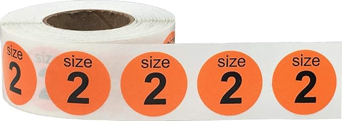 Shoe Size 2 Orange Stickers for Retail Clothing – 3/4 Inch Round Circle Dots, 500 Total Adhesive Labels Per Roll, Bold Black Print for Inventory and Displays – Made in The USA