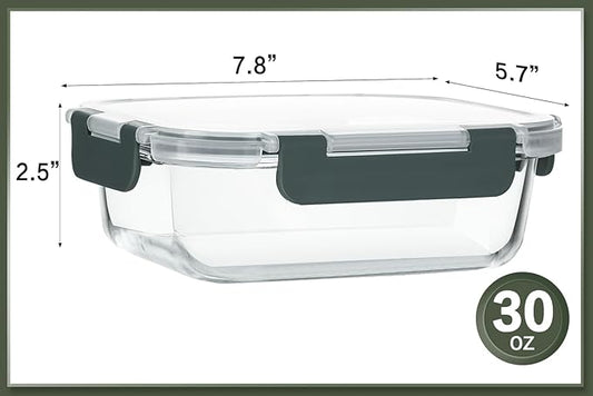 10 Packs 30 oz Glass Meal Prep Containers,Glass Food Storage Containers with Lids,Airtight Glass Lunch Bento Boxes,Microwave,Freezer and Dishwasher,Gray