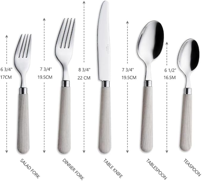 ANNOVA Silverware Set 20 Pieces Stainless Steel Cutlery Color Handle Flatware - 4 x Dinner Knife; 4 x Dinner Fork; 4 x Salad fork; 4 x Dinner Spoon; 4 x Dessert Spoon (Wood)