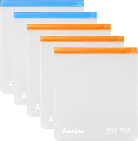 Lerine Reusable 2 Gallon Freezer Bags Dishwasher Safe, Reusable Freezer Bags 2 Gallon Capacity 13"x15.6", Leakproof BPA Free Food Storage Bags for Marinate Meats, Vegetables, Home Organization