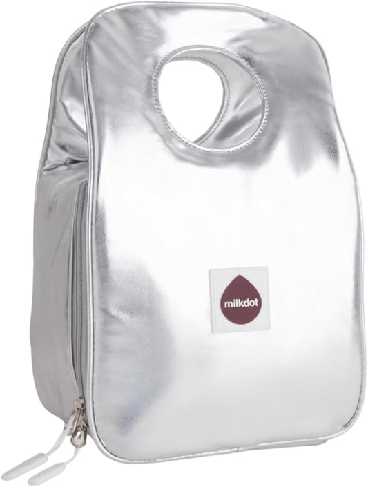 Designer Insulated Lunch Bag, Silver, Reusable Cooler Tote for Food & Drinks, Perfect for Women, Men, Boys, Girls, Stylish for kids ages 3+ (Silver)