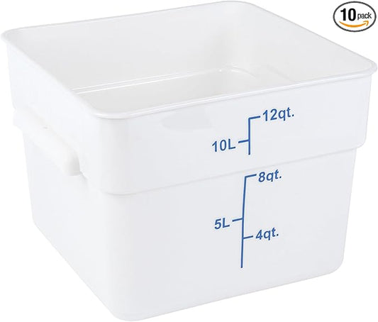 Restaurantware - Met Lux 12 Quart Food Storage Containers, 10 White Storage Containers - Lids Sold Separately, Blue Volume Markers, Dishwashable Containers, Side Handles, For Storing Foods