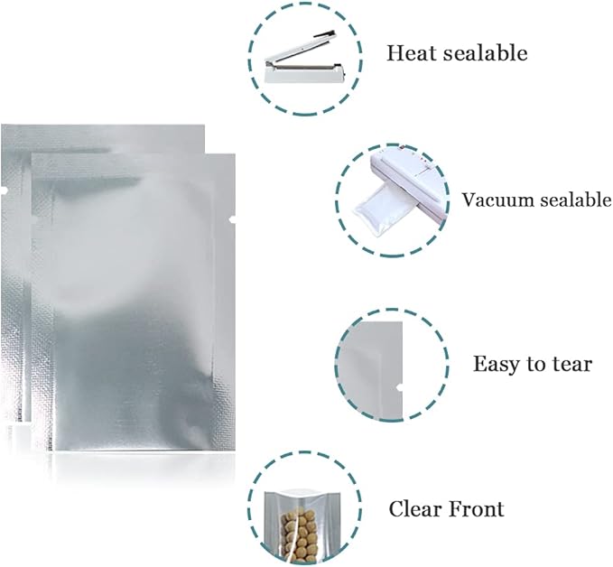 PABCK 500 Pack 2x2.8 inch (1.6x2.4 inch Inside Size) Clear Front Mylar Heat Seal Pouch Foil Bulk Food Storage Kitchen Packaging Vacuum Wrapping