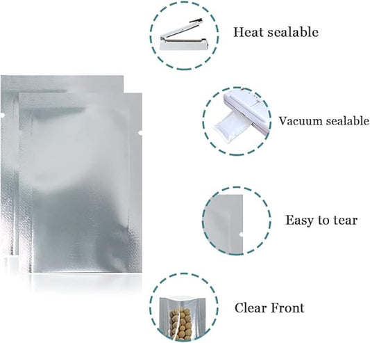PABCK 500 Pack 2x2.8 inch (1.6x2.4 inch Inside Size) Clear Front Mylar Heat Seal Pouch Foil Bulk Food Storage Kitchen Packaging Vacuum Wrapping
