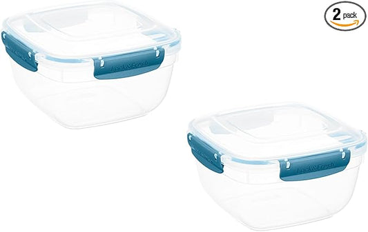 Superio Plastic Food Storage Containers with Airtight Lids, 2 Pack- 80 Oz, BPA Free, Leakproof, Stackable, Microwave, Dishwasher, Freezer Safe, Blue