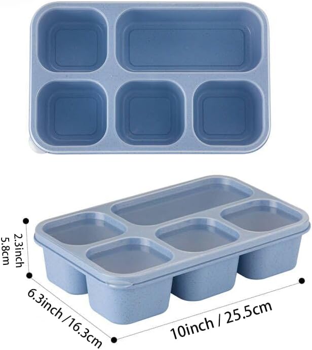 4 Pack Adult Lunch Box Snack Box for Kids, 5 Compartment Meal Prep Containers Reusable Portion Control Containers Wheat Straw Lunch Box Food Storage Containers for School, Work, Travel