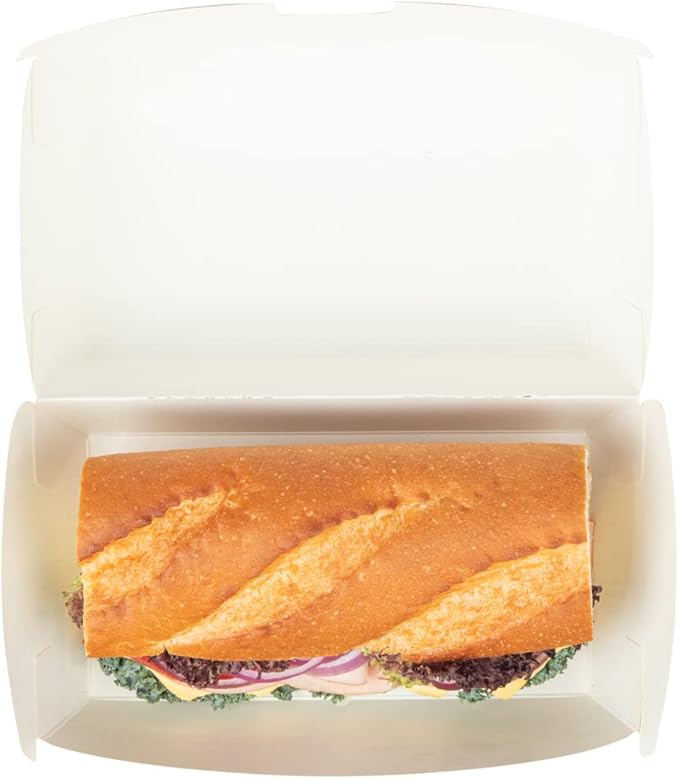 Restaurantware Bio Tek 6.7 x 3.5 x 3.5 Inch Clamshell Food Containers 100 Disposable Sandwich Containers - Hinged Lid Tab-Lock Closure Newsprint Paper Hot Dog Containers Recyclable Greaseproof