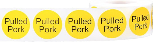 Yellow with Black Pulled Pork Circle Dot Adhesive Stickers, 1 Inch Round Labels, 500 Total Stickers