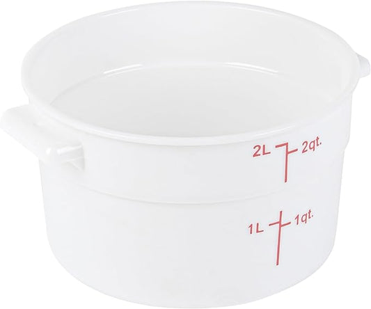 Restaurantware-Met Lux 2 Quart Food Storage Container, 1 White Storage Container - Lids Sold Separately, Red Volume Markers, Dishwashable Container, Side Handles, For Storing Foods