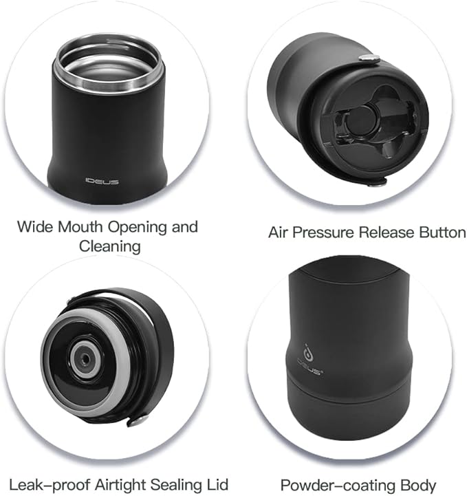Ideus 20 oz Insulated Soup Thermo with Foldable Spolk and Bowl, All-in-one Stainless Steel Vacuum Thermal Food Jar for Lunch, Leakproof Bento Lunchbox Portable Soup Container, Black