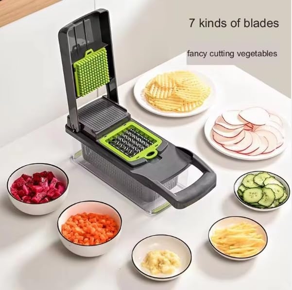 Professional Multifunctional Vegetable Chopper, 16-in-1 Vegetable Chopper and Slicer, Adjustable Vegetable Cutter with Container, Large, Gray
