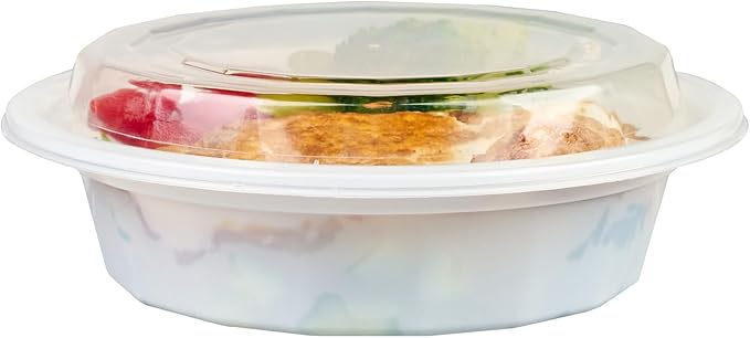 Restaurantware Asporto 16 Ounce To Go Boxes 100 Microwavable Take Out Food Containers - Clear Plastic Lids Included Do Not Contain BPA White Plastic Catering Food Containers Disposable Round