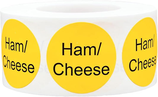 Yellow with Black Ham/Cheese Circle Dot Adhesive Stickers, 1 Inch Round Labels, 500 Total Stickers