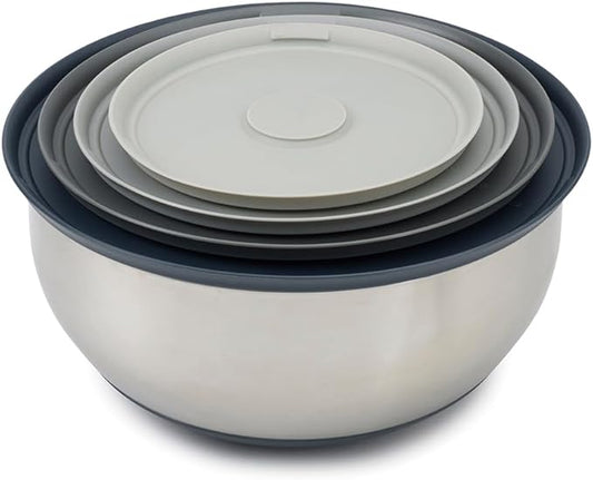 Joseph Joseph Prep&Store- Stainless Steel Mixing Nest Bowls with Lids, 8 piece Metal Bowl food Storage Set, Stainless Steel