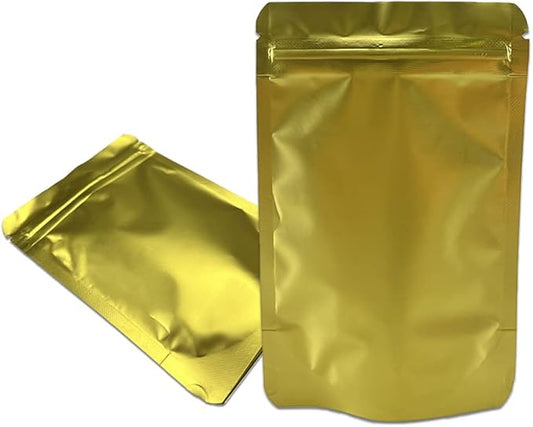 PABCK 50 Pieces 3.35x5.1 inch (Inside Size 2.95x3.15 inch) Stand-Up Resealable Heat Seal Bags 3.55mil Thick Frosted Gold Foil Sealed Bags for Zip Packaging Lock Food Storage Pouch