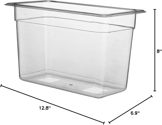 Restaurantware Met Lux 1/3 Size Food Storage Container 1 8-Inch Deep Proofing Box - Rectangle Graduated Measurements Clear Plastic Food Grade Storage Container Dishwashable Lid Sold Separately