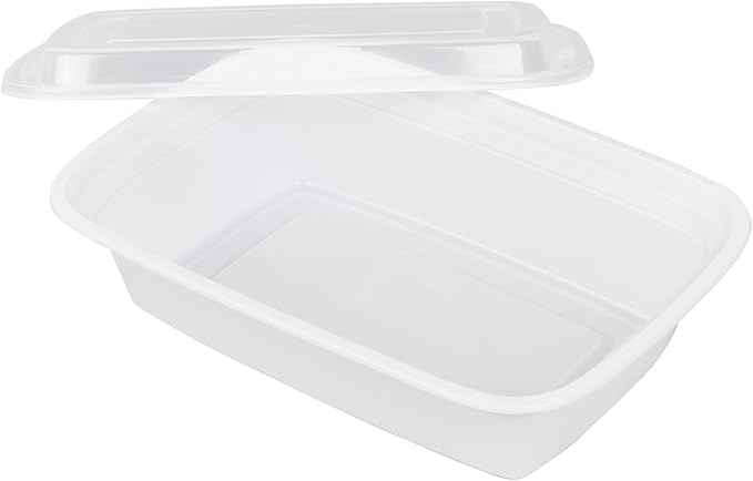 Restaurantware Asporto 38 Ounce Take Out Containers, 50 Food Containers With Lids - Microwavable, Disposable, White Plastic To Go Food Containers, No BPA, For Take Out And Delivery
