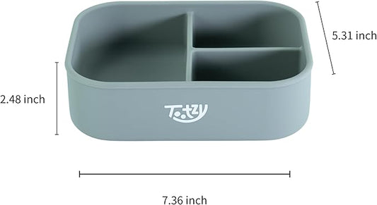 Premium 3-Compartment Silicone Bento Box 25 oz – Reusable, Leakproof, BPA-Free – Microwave & Dishwasher Safe – Food Container for Kids, Adults & Pets – Great for School, Office, Travel & Walks (Gray)