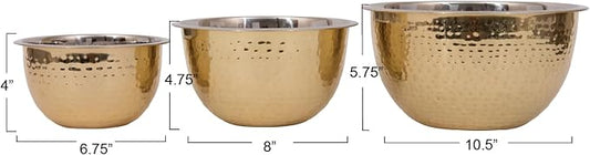 Creative Co-Op Hammered Stainless Steel Bowls in Gold Finish (Set of 3 Sizes)