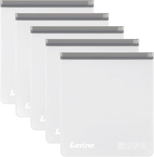 Lerine Reusable 2 Gallon Freezer Bags Dishwasher Safe Capacity 13"x15.6", Leakproof BPA Free Reusable Freezer Bags 2 Gallon, Food Storage Bags for Marinate Meats, Vegetables, Home Organization