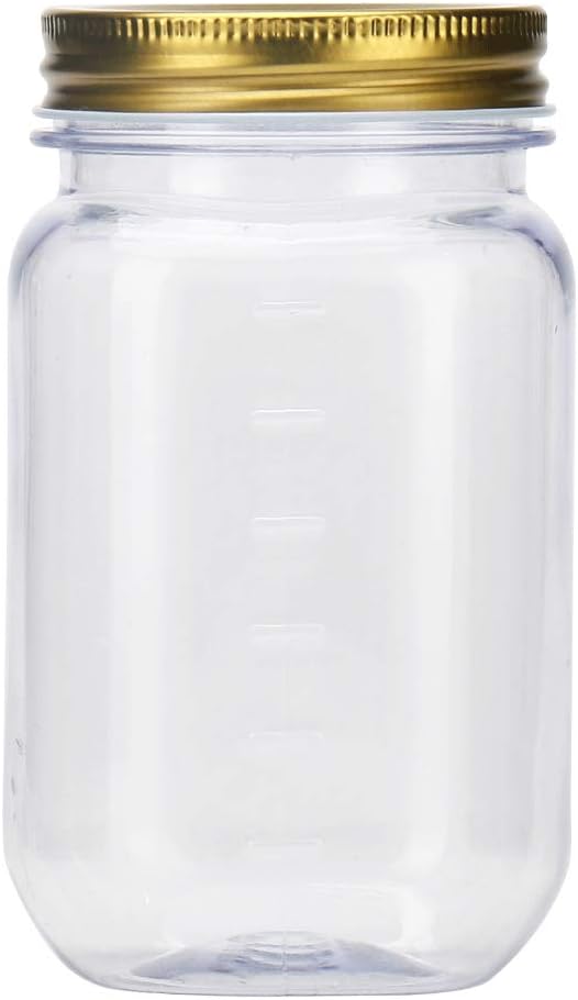 novelinks 16 Ounce Plastic Jars with Gold Lids - Round Clear Containers Storage & Household Solutions - BPA Free (20 Pack)