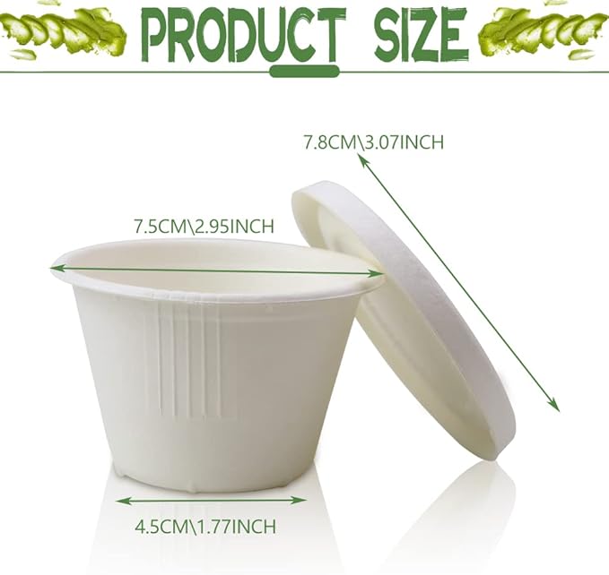 Vmiapxo 100 Pack 4oz Disposable Paper Cups with Lids, Ice Cream Cups, Natural Bagasse Fiber Recycleable Paper Bowls for Small Portion Condiments, Sauce, Souffle