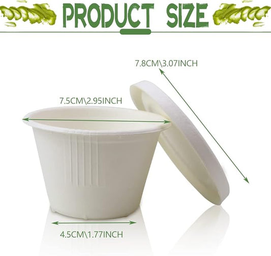Vmiapxo 100 Pack 4oz Disposable Paper Cups with Lids, Ice Cream Cups, Natural Bagasse Fiber Recycleable Paper Bowls for Small Portion Condiments, Sauce, Souffle