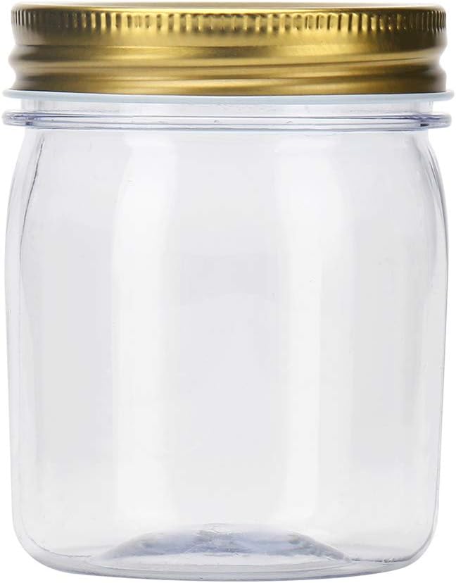Novelinks 8 Ounce Clear Plastic Jars with Gold Lids - Refillable Round Containers, Storage Containers for Kitchen & Household - BPA Free (16 Pack)