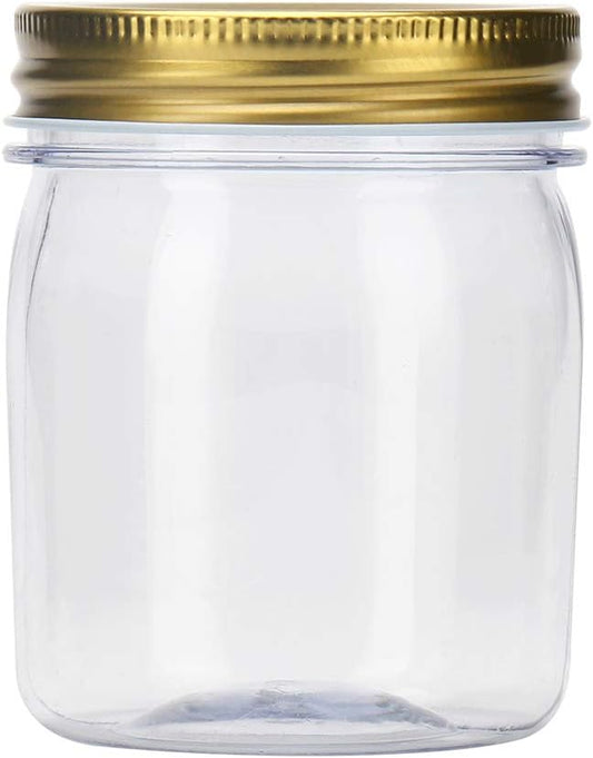 Novelinks 8 Ounce Clear Plastic Jars with Gold Lids - Refillable Round Containers, Storage Containers for Kitchen & Household - BPA Free (16 Pack)