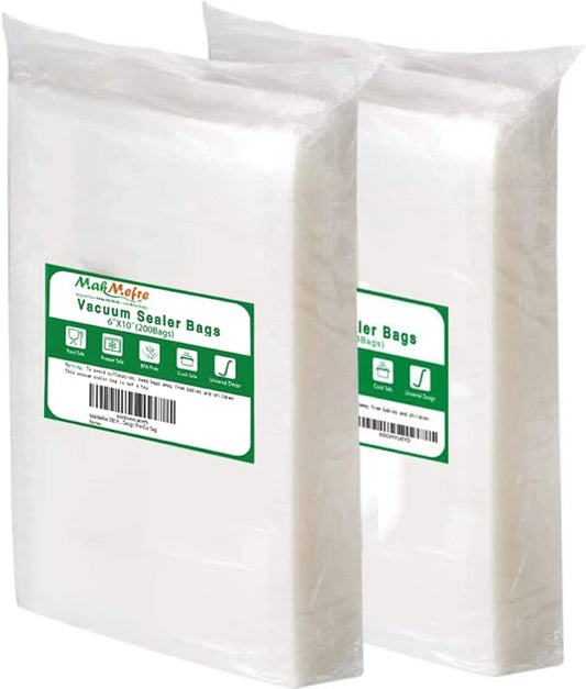 200 Pint Size 6"x10" Vacuum Freezer Sealer Bags for Food, BPA Free, Heavy Duty Commercial Grade, Sous Vide Vaccume Safe,Vaccume Seal Pre-Cut Bag white