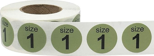 Shoe Size 1 Olive Green Stickers for Retail Clothing – 0.75 Inch Round, 500 Adhesive Labels Per Roll for Footwear Boxes, Retail Stores, Inventory, Displays – Made in The USA