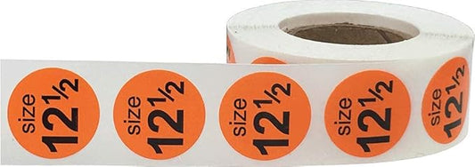Shoe Size 12 1/2 Orange Stickers for Retail Clothing – 3/4 Inch Round, 500 Semi-Gloss Adhesive Labels Per Roll for Footwear Inventory, Organization, and Display – Made in The USA