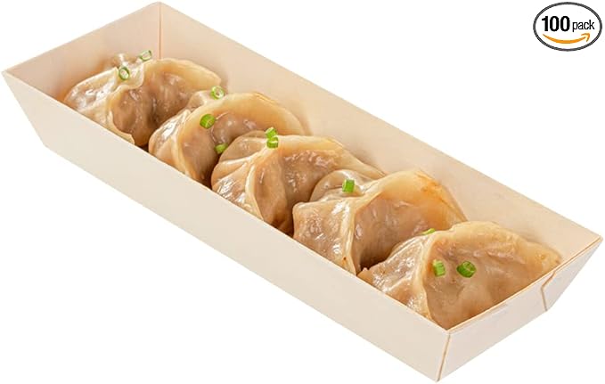 Restaurantware Taipei 9 Ounce Food Containers 100 Rectangle Wooden Bento Boxes - Lids Sold Separately Grease Impermeable Poplar To Go Boxes Disposable Serve Noodles Dumplings And More