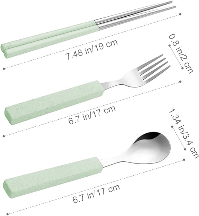 VANRA 3-Piece Children Utensils Set 18/8 Stainless Steel Child Flatware Set Silverware Spoon Fork Chopstick Set with Travel Case for Kids Lunch Box