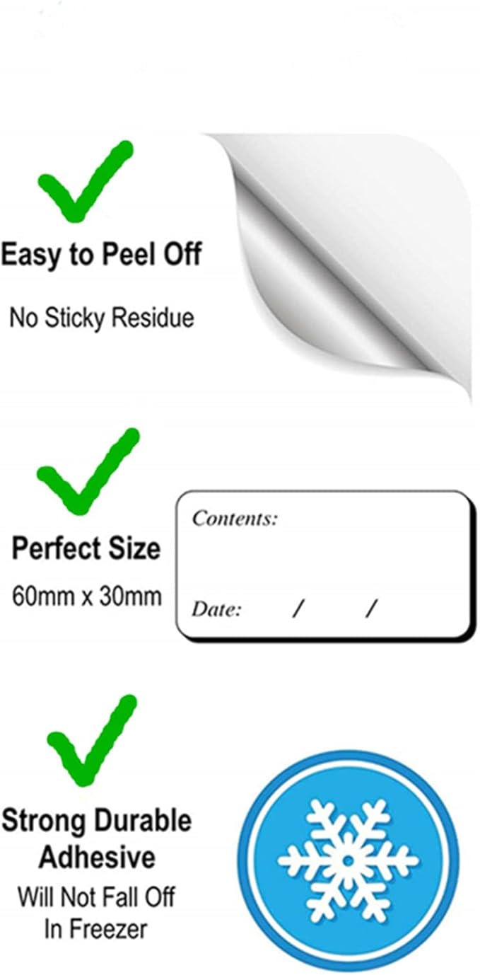 Hybsk Removable Freezer Labels Easy Peel Off - Frozen Food Storage Labels That Leave No Sticky Residue After Use (Type 1)