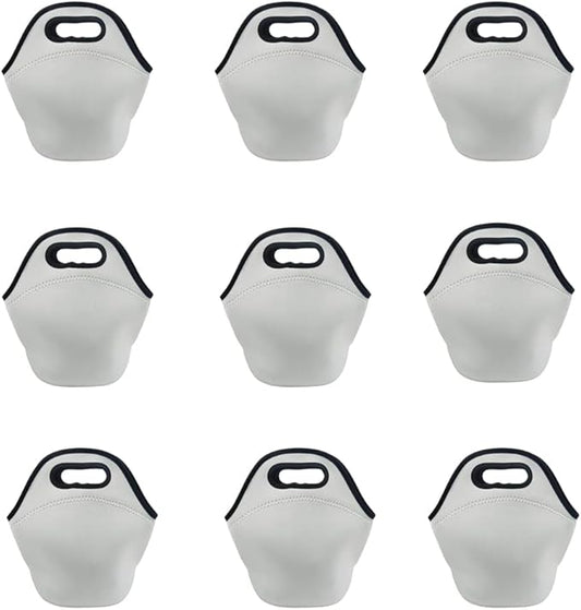 QOMOLANGMA 6 pcs Sublimation Blank Lunch Bag 11.8 x 11.8 in Tote Bag Reusable Insulated Thermal Food Carry Case Handbags with Zipper for Heat Press Transfer Printing (white)
