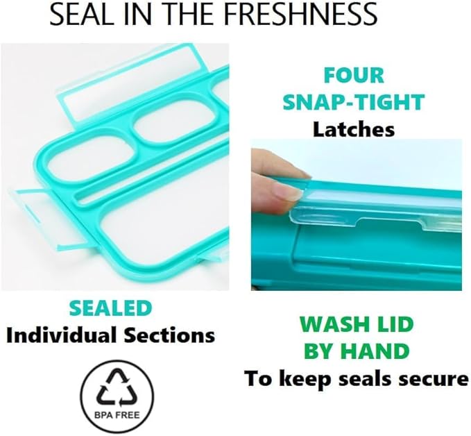 Bento-Box Lunch Bag Set with Ice Pack, Lunch Boxes Snack Containers for Kids Boys Girls Adults. 6 Compartments, Leakproof Portion Container Boxes for School Lunches Teal