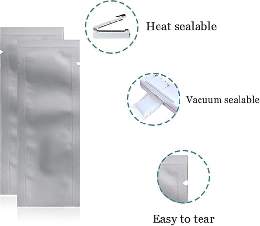 PABCK 200 Pack 1.97x7.08 inch (Inside Size 1.57x6.68 inch) Coffee Food Storage Heat Seal Pure Mylar Foil Bag Vacuum Pouch for Sample Packaging
