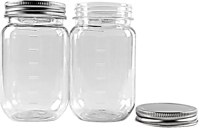 novelinks 16 Ounce Clear Plastic Jars Containers With Screw On Lids - Refillable Round Empty Plastic Slime Storage Containers for Kitchen & Household Storage - BPA Free (20 Pack)